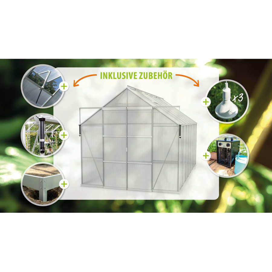 Vitavia Gewächshaus Jamaika in Silber mit Ready2Grow Zubehör-Set, Aluminium eloxiert, 11,5 m² mit Polycarbonat-Verglasung - Bild 2