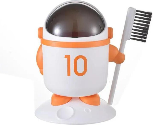 Multifunktionaler Astronaut Desktop Mülleimer mit Bürste als Mini Aufbewahrungsbox für Büro und Haushalt in Orange und Grau - Bild 1
