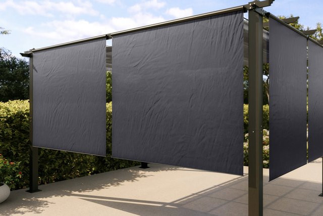 OUTFLEXX 2er Vorhangset aus Polyester in Anthrazit, witterungs- und UV-beständig, Breite: 170 cm, Höhe: 150 cm - Bild 1