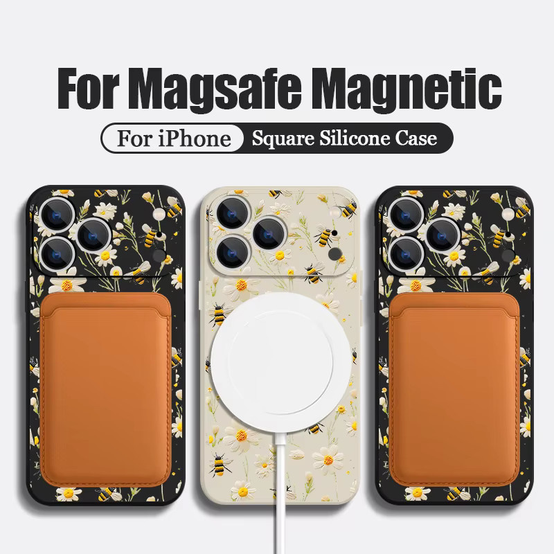 YISHANGOU Handyhülle mit Honeybee Flowers Pattern für iPhone 12 bis 17 Pro Max, magnetisch für MagSafe, Soft TPU Cover, Schwarz - Bild 2