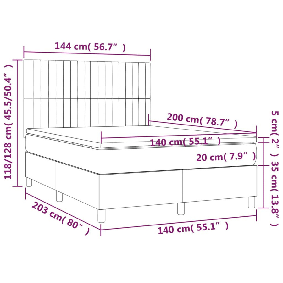 vidaXL Boxspringbett mit Matratze in Dunkelgrau, Hybrid-Design mit Taschenfederkern, B/T: 140 x 200 cm - Bild 2
