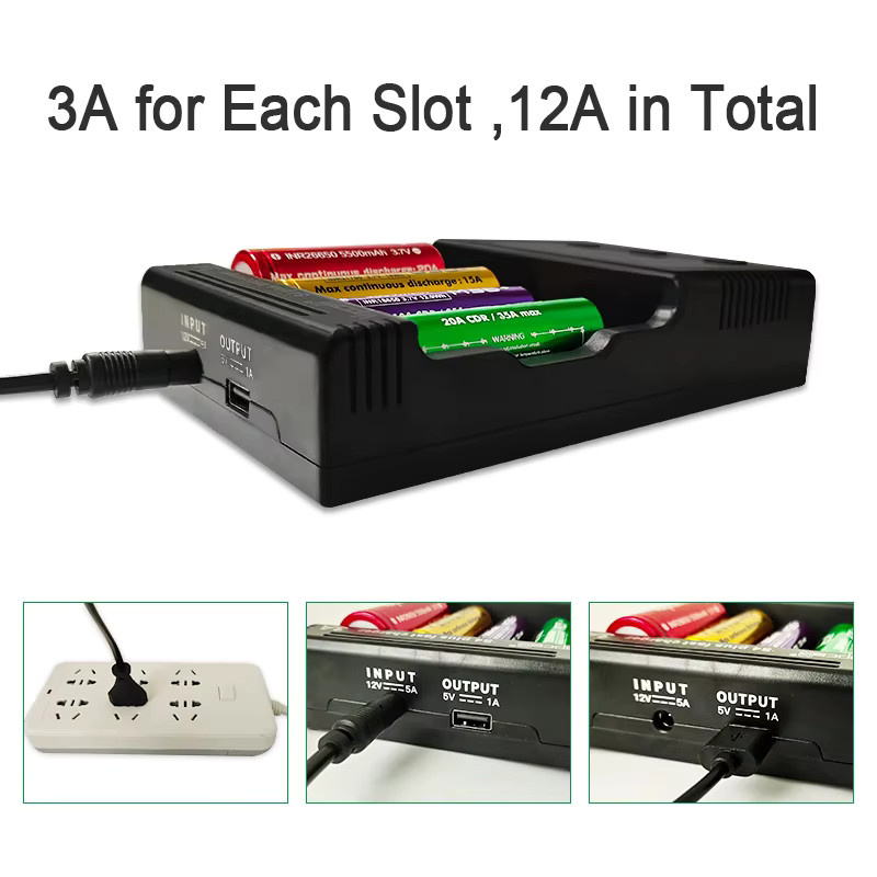 Vapcell S4 Plus V3.0 Intelligentes Akkuladegerät mit 4 Steckplätzen und 3A Schnellladefunktion in Schwarz (inklusive Netzkabel) - Bild 2