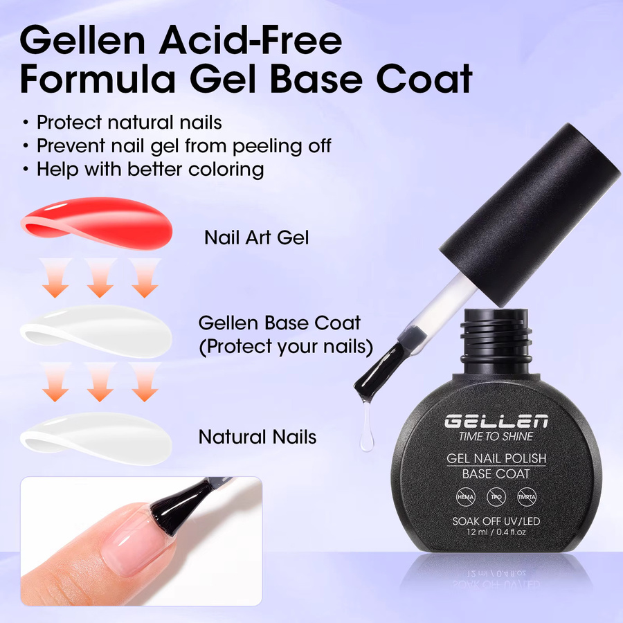 GELLEN GEL POLISH Gel Base- und Top-Coat Nagellack, 2er-Set, 12 ml, glänzend - Bild 2