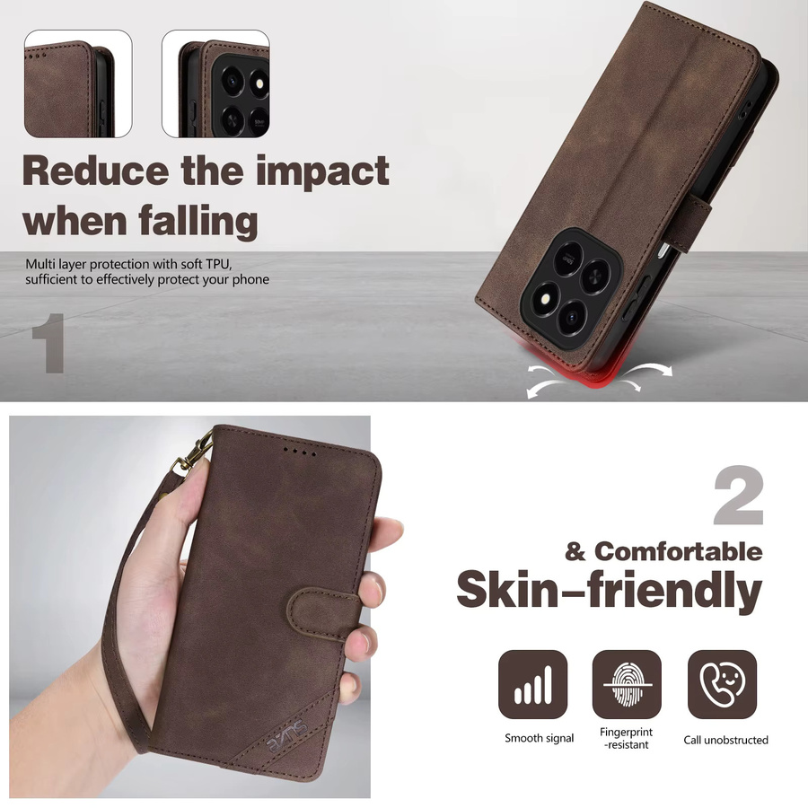 EUCAGR Luxuriöse PU-Leder Flip-Wallet-Handyhülle mit RFID-Blockierung und Brieftaschenfunktion für Honor 400 Smart und Honor X7D in Blau oder Braun - Bild 2