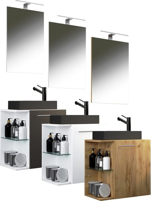 VCM Badezimmer Set Hausa SC-BL in Weiß bestehend aus Spiegelschrank, Waschbecken und Waschbeckenunterschrank für dein Gäste-WC - Bild 1