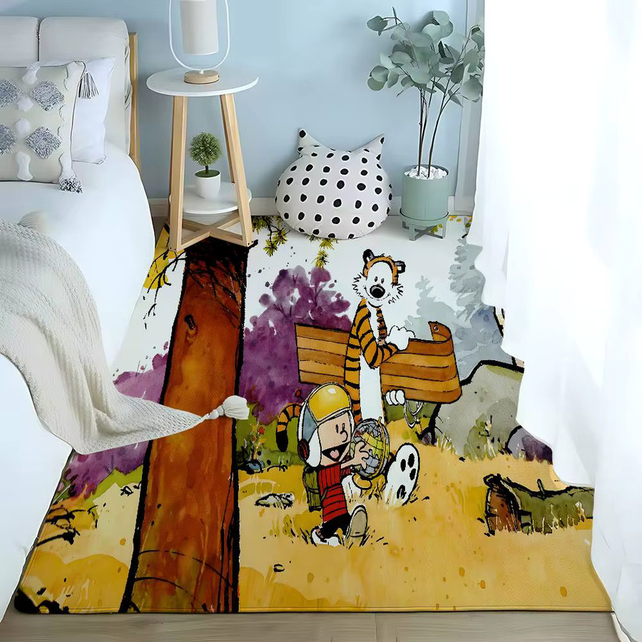 52TOYS Bodenmatte Calvin und Hobbes mit Kinder-Motiv, rechteckiger Teppich für Wohnzimmer, Schlafzimmer oder Garten, Mehrfarbig - Bild 4