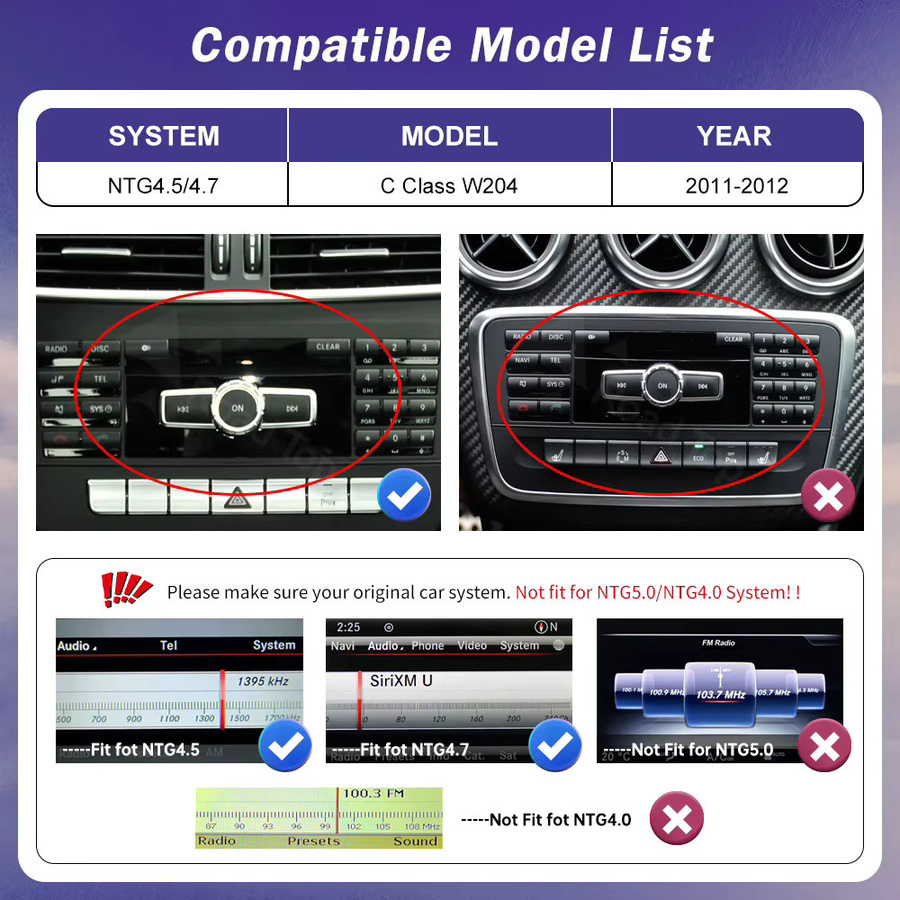 Road Top Linux Multimedia-Touchscreen für Mercedes Benz C-Klasse W204 S204 2011-2012 NTG4.5 mit kabellosem CarPlay und Android Auto in Schwarz - Bild 2