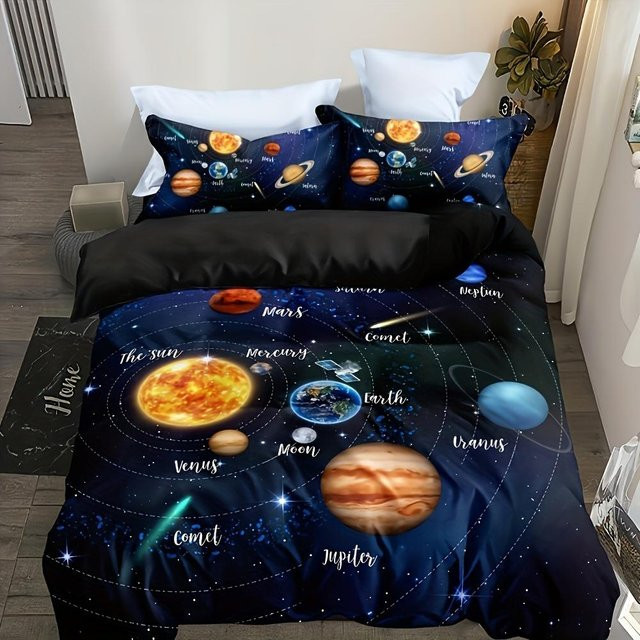 3-teiliges Bettwäscheset Your Warm Home mit Galaxie-Motiv in Blau, bestehend aus 1 Bettbezug und 2 Kissenbezügen, Breite: 220 cm, Höhe: 240 cm, Kissenbezüge: 50 x 70 cm - Bild 1