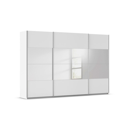 RAUCH Quadra Schwebetürenschrank mit Spiegelelementen, Korpus Weiß, B: 315 cm, H: 210 cm, T: 62 cm