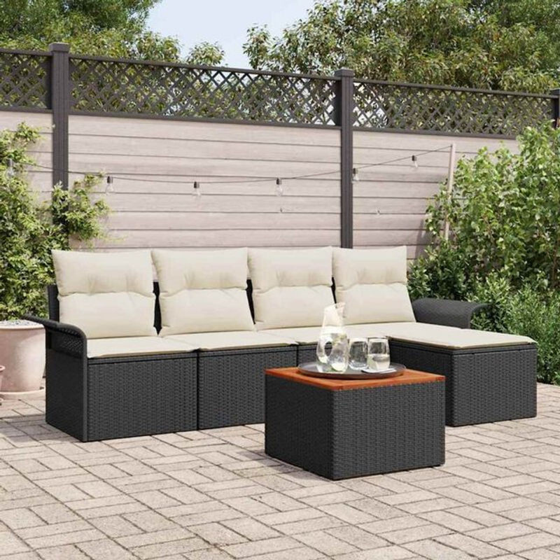 vidaxl Garten-Sofa-Set mit Kissen und Speicherfunktion, 6-teiliges modulares Rattan-Set mit Fußhocker in Schwarz und Creme - Bild 1