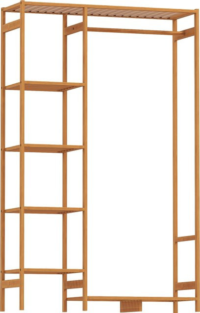 HOMCOM Kleiderständer aus Bambus mit Kleiderstange, Schuhablage und Regal in Naturholz/Braun - Bild 1