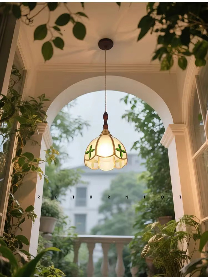 ONEYLTT Retro Nachttischlampe aus farbigem Glas und Kupfer für Schlafzimmer und Esszimmer - Bild 5
