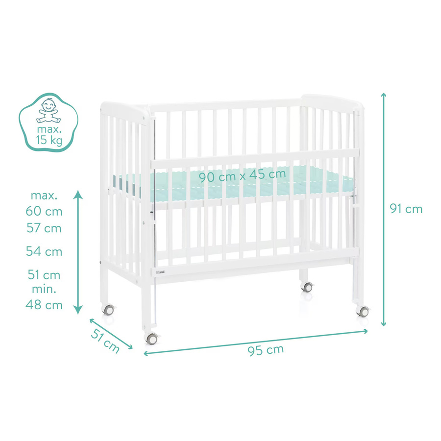 Littleworld Beistellbett Nino aus Buche in Weiss, B/T: 90 x 45 cm - Bild 2