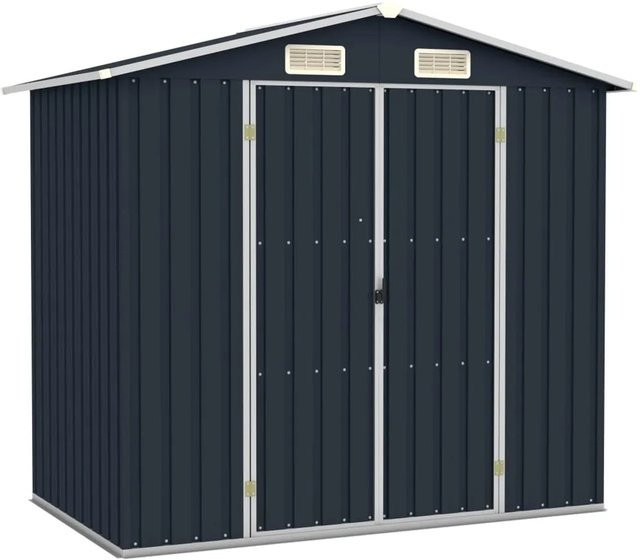 vidaXL Gerätehaus aus verzinktem Stahl in Anthrazit mit schrägem Dach und Doppeltüren B/T/H: 205 x 129 x 183 cm - Bild 1