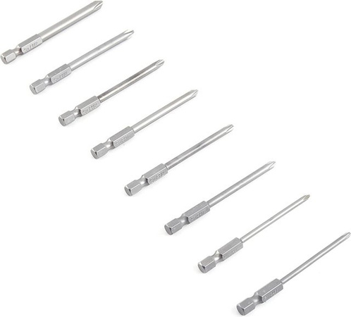 Fishine Magnetisches Schraubendreher Bit Set aus Edelstahl, 8 Stück, Farbe Silber, Länge: 75 mm, Schaft: 1/4 Zoll, Sechskant und Kreuzschlitz