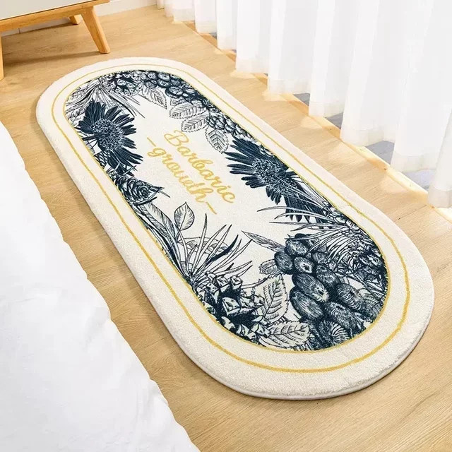 WANERQU Teppich in Weiß mit floralem Boho-Design, oval und rutschfest, ideal für Schlafzimmer, Wohnzimmer, Kinderzimmer oder Bad, B/T: 60 x 40 cm - Bild 1