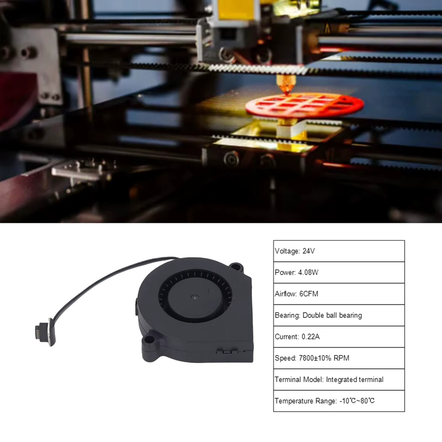 Qiilu 3D-Drucker-Lüfter 5015 Gebläse mit Doppelkugellager für Bambu Lab P1P P1S, 24 V, Schwarz - Bild 4