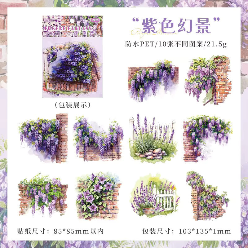 Vintage Secret Garden Ausgestanzte PET-Sticker für Scrapbooking und Handgemachte Tagebücher, Mehrfarbig und Blau - Bild 4