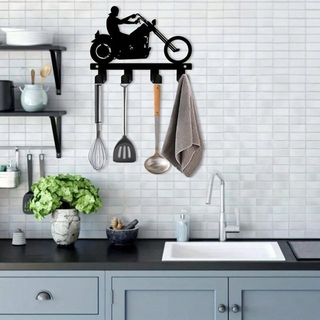 Yosoo Motorrad-Schlüsselhalter aus Metall zur Wandmontage in Schwarz als Helmhalter und Garagen-Organizer - Bild 1