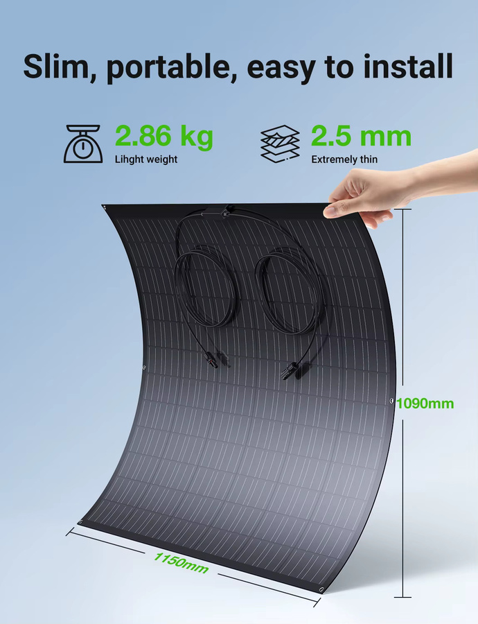 960W Flexibles Solarpanel-Kit mit 4 x 240W Mono-PV-Modulen in Schwarz für Balkon-Stromversorgungssysteme, Wohnmobile und Camper Van, IP67-Schutz - Bild 2