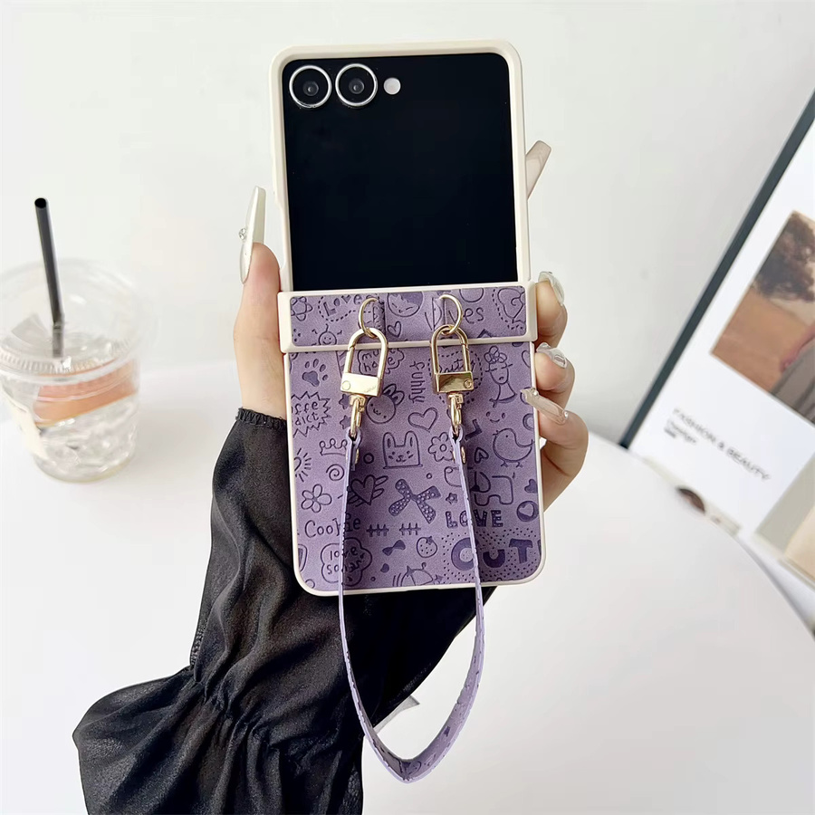 Leder Handyhülle mit Handgelenkschlaufe und Cartoon-Design für Samsung Galaxy Z Flip 6, Z Flip 7 FE, Gelb - Bild 1