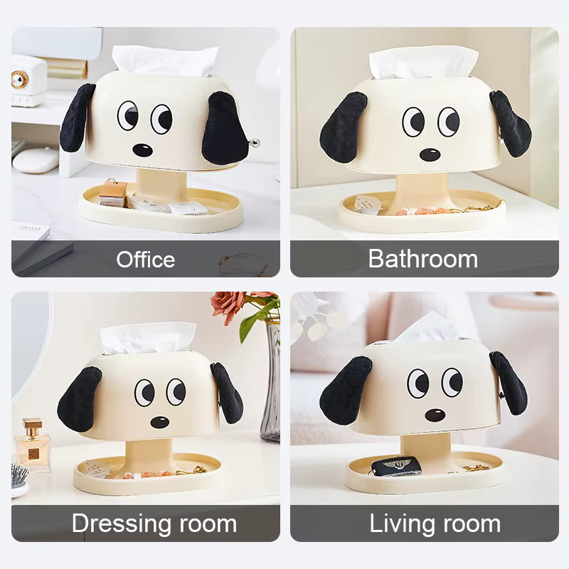 UFORU Niedlicher Hunde-Taschentuchboxhalter mit Feder, Sanft Ausziehbarer Taschentuchspender und Multifunktionaler Aufbewahrungsorganizer aus Kunststoff, B/H/T: 18,5 x 22,0 x 18,5 cm - Bild 2