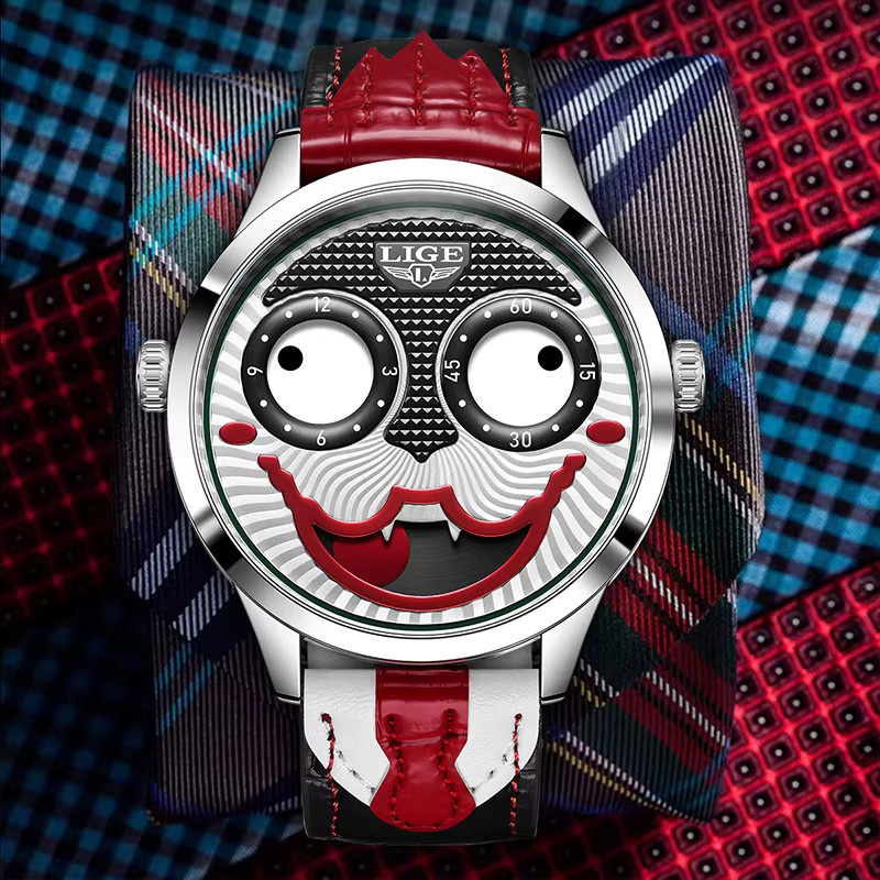 TOP LIGE Armbanduhr Quarz, Clown-Zifferblatt, Leder, Herren - Bild 6