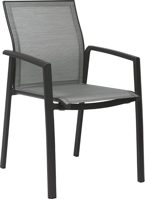 Stern KARI Stapelsessel aus Aluminium in Anthrazit mit silbernem Textilbezug und anthraziten Armlehnen - Bild 1