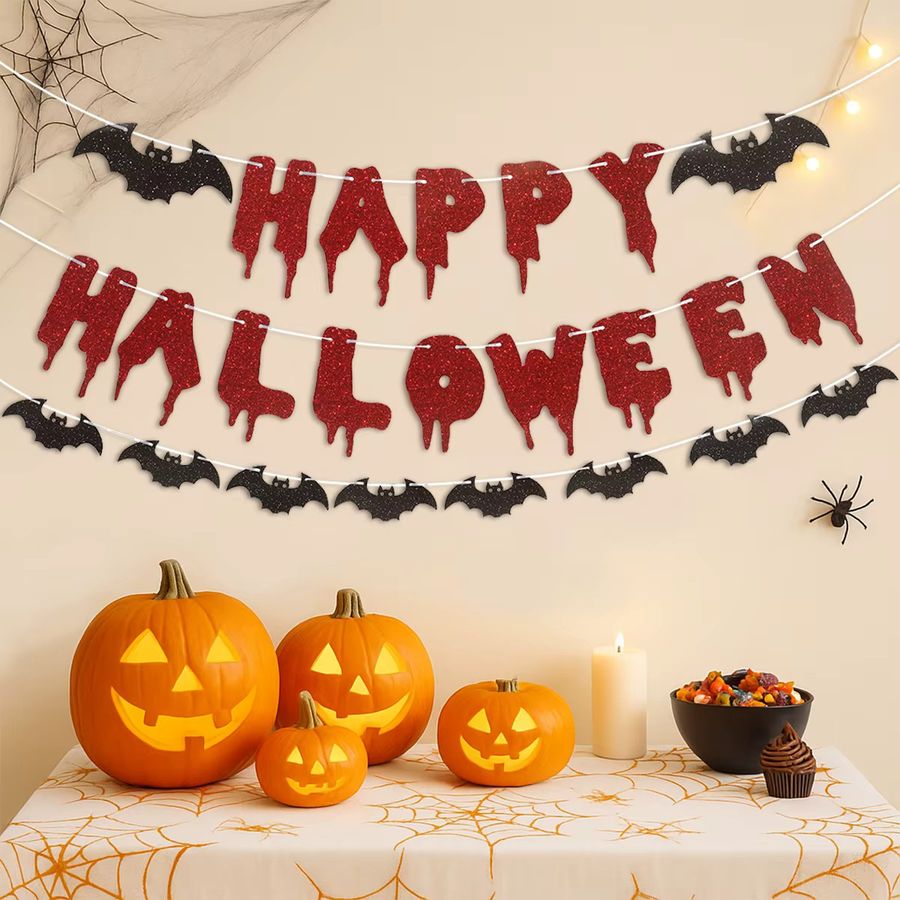 PATIMATE Halloween Dekoration Banner mit Geistern und Fledermäusen als Hängegirlande aus Papier - Bild 2