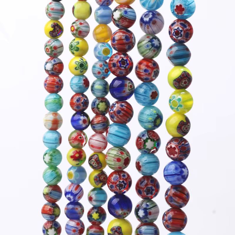 Laudsong Millefiori Glas Lampwork Blume Perlen, 8/10mm - Bild 6