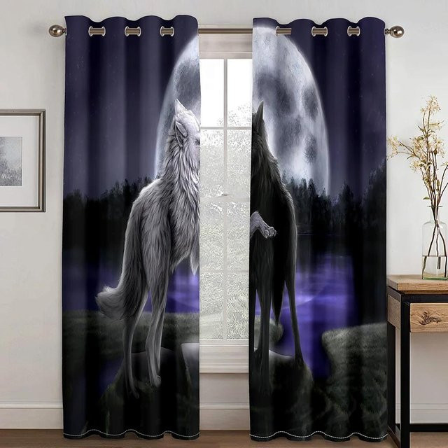 Yiran Furniture Verdunkelungsvorhänge mit Tier-Motiv in Blau, Set aus 2 Fenstervorhängen mit Ösen, Breite: 55 cm, Höhe: 120 cm - Bild 1