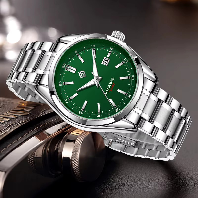BANGWEI Armbanduhr Quarz, Edelstahl, Silber, Grün, Herren - Bild 4