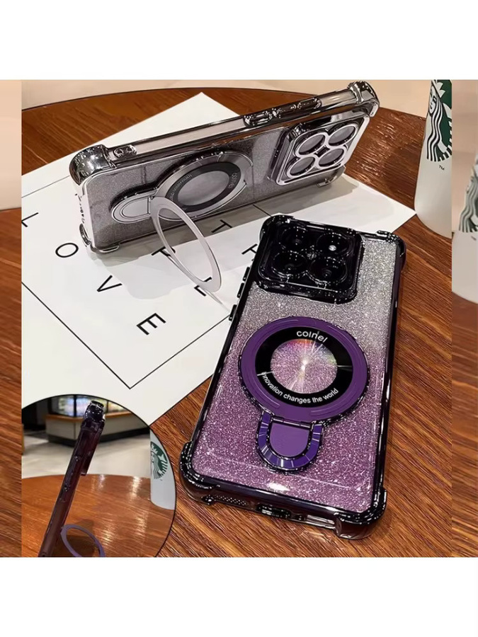 Glitzer Silikonhülle mit Ständer und Objektivschutz für Xiaomi 17T Pro Redmi 15 15C Note 15 Pro Plus in Pink - Bild 3