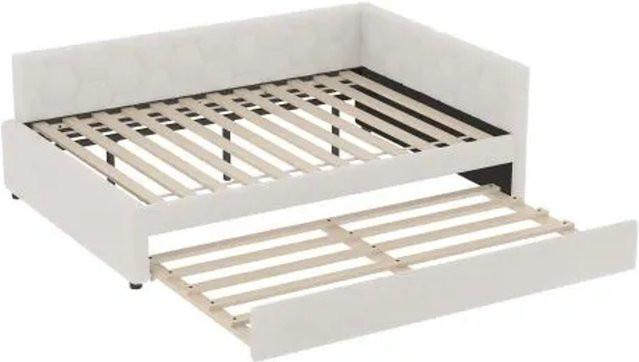 KOMHTOM Tagesbett Schlafsofa in Weiß mit Lattenrost, Nachttischlampe, USB-Typ-C Anschluss und Ausziehfunktion, B/T/H: 140 x 200 x 208 cm - Bild 1