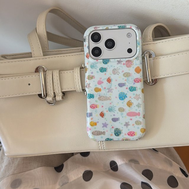 Glänzende und stoßfeste Schutzhülle mit Seestern- und Quallen-Muster für Apple iPhone 17 16 15 14 Pro Max, Multicolor - Bild 1