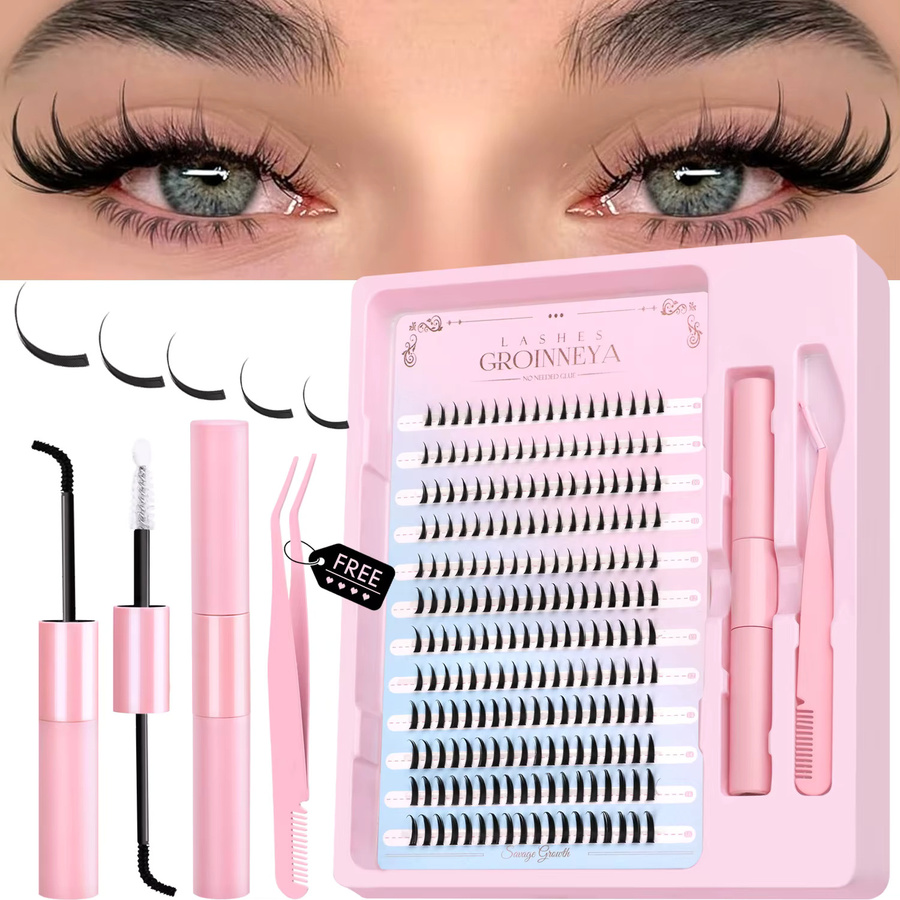 GROINNEYA Wimpernverlängerungs-Set, Einzelne Wimpern-Cluster, Natürlich - Bild 2
