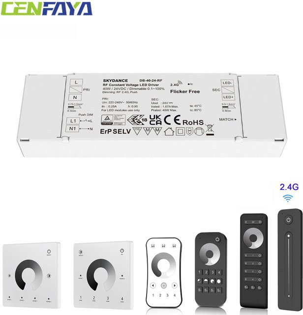 CENFAYA 40W Dimmbarer LED-Treiber mit RF 2.4G Touch-Fernbedienung und Druckschalter, DC12V, Weiß - Bild 1