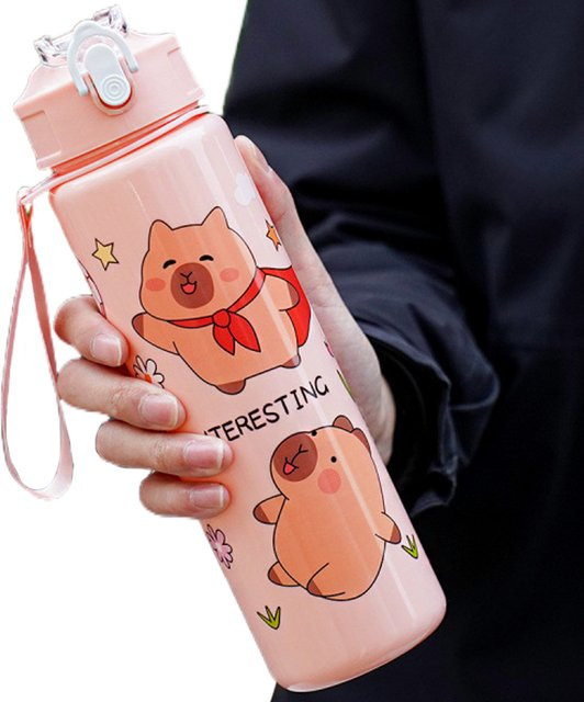 APWIKOGER Capybara Wasserbecher mit Strohhalm und Griff in Blau, 700 ml Sportwasserflasche für Kinder und Outdoor-Aktivitäten - Bild 1