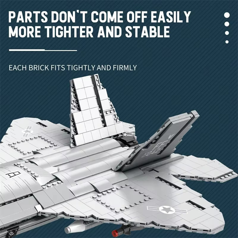 AMAZINGBLOKS F-22 Stealth Kämpfer Bausteine Set, Graues Air Force Kampfflugzeug Modell aus 1729 Teilen, DIY Spielzeug für Kinder und Desktop Dekoration - Bild 4