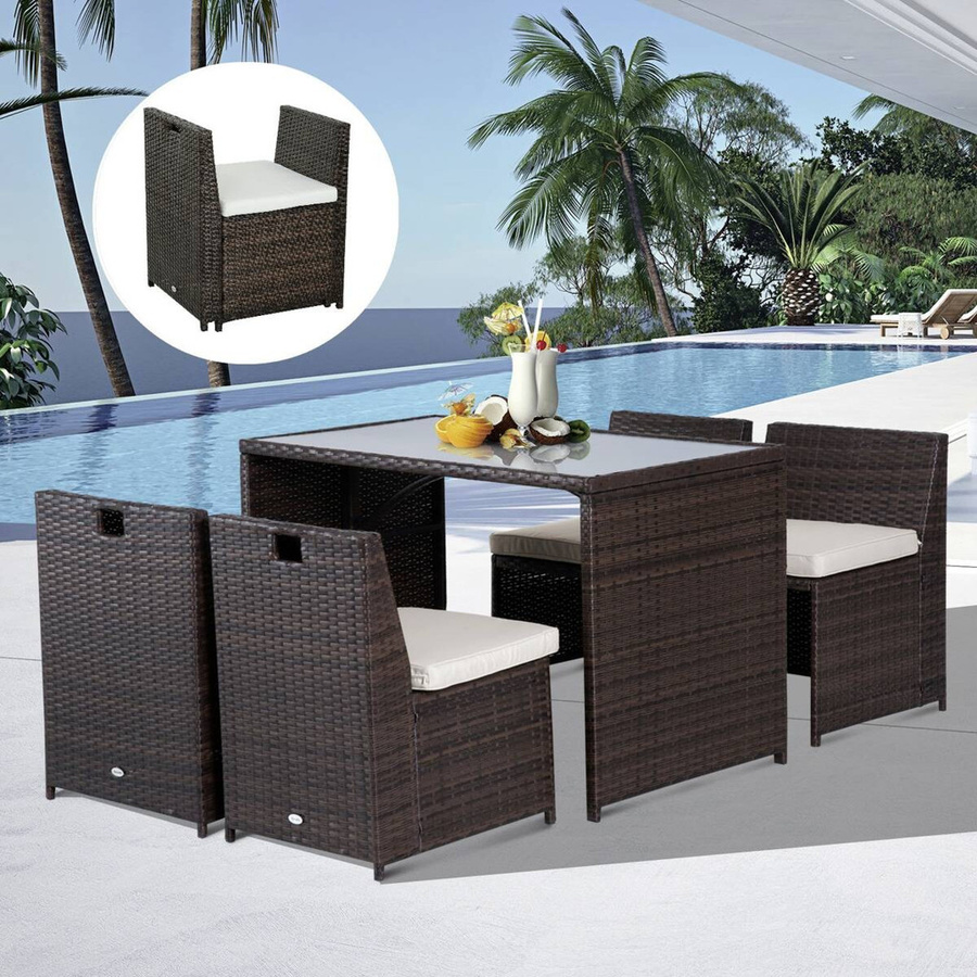 Outsunny Garten-Garnitur aus Polyrattan mit Tisch und Stühlen in Braun und Creme - Bild 4