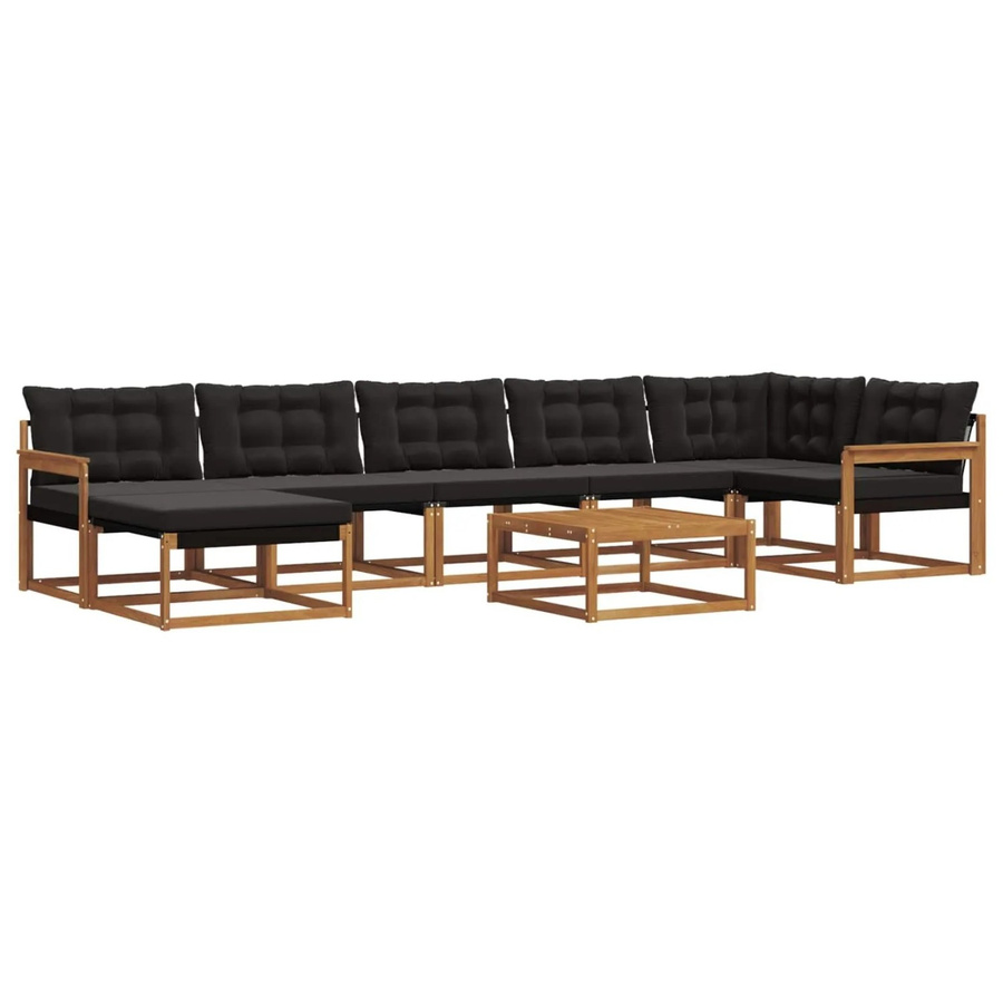 vidaXL Outdoor-Sofagarnitur aus Akazienholz und Textilene mit Kissen, 22-teilig, Schwarz und Braun - Bild 2
