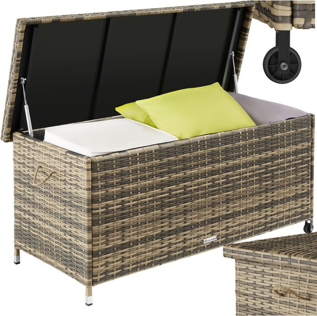 tectake Auflagenbox Kiruna mit Rattangeflecht und Hubautomatik, braun, B/T/H: 121 x 56 x 60 cm - Bild 1