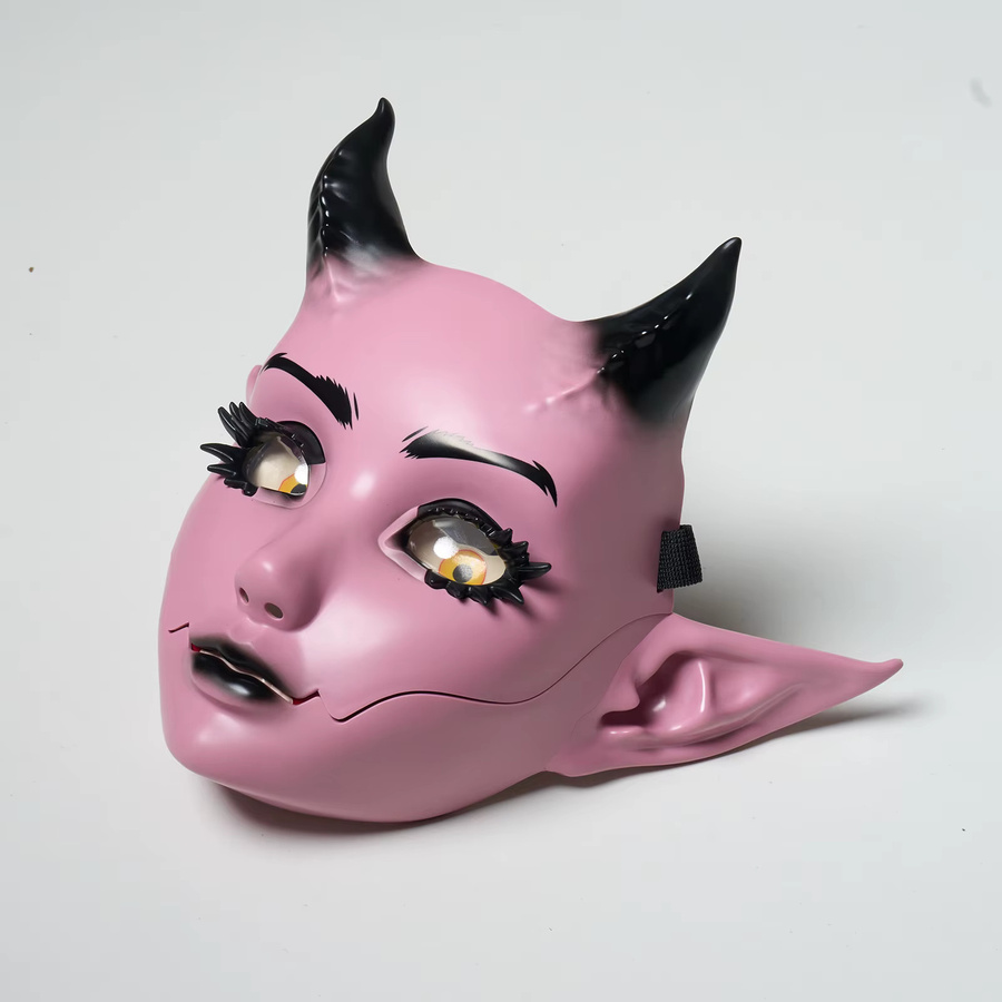 JAUPTO Halloween Rosa Teufelsmaske, Dämonenmaske, mit Beweglichem Kiefer - Bild 5