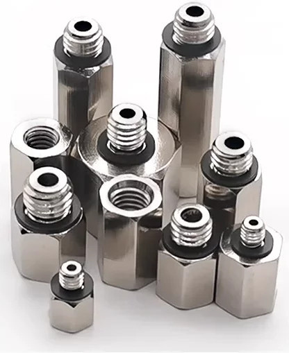 5er Set Luftschläuche Adapter Set mit Außengewinde M3 M4 M5 M6 M8 in Silber für pneumatische Rohrverbindungen - Bild 1
