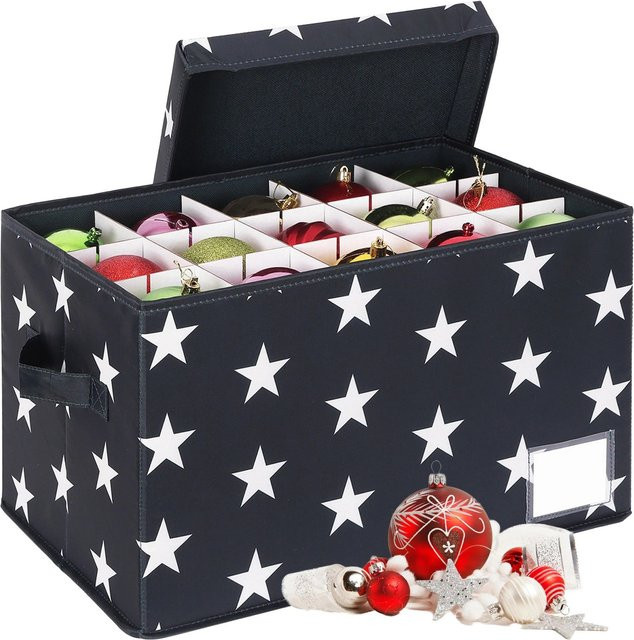 Relaxdays Weihnachtskugel Aufbewahrungsbox aus Polyester und Pappe, Grau, B/T/H: 42,5 x 26,5 x 26 cm - Bild 1