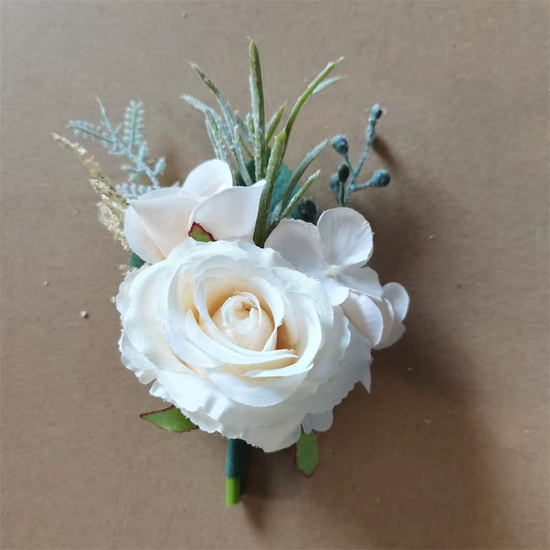 YO CHO Boutonniere, Künstliche Rosen, Seide, Weiß, Herren - Bild 3