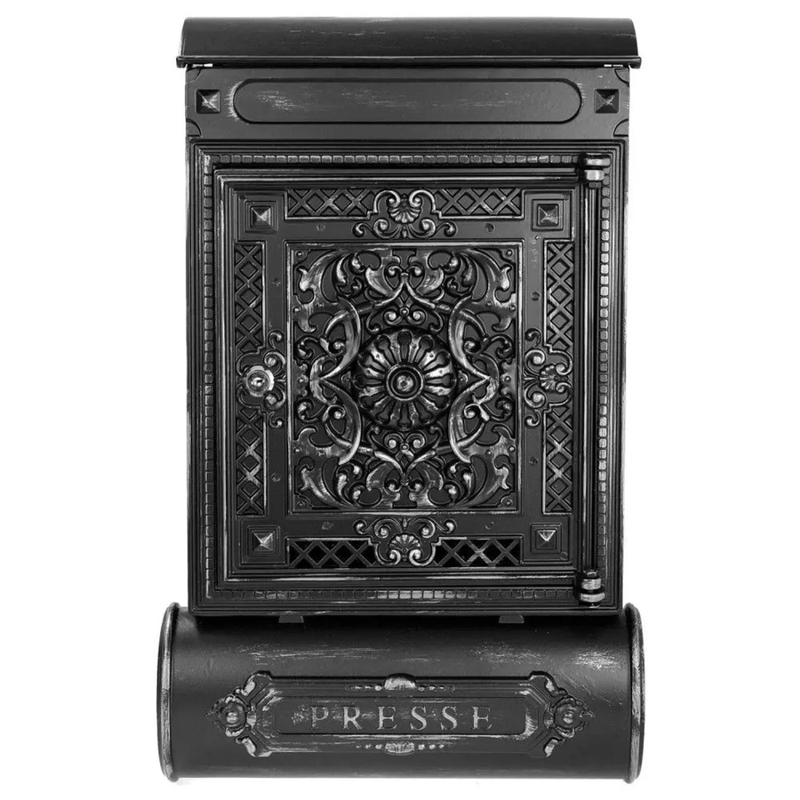 HMF Briefkasten 512-09 mit Zeitungsfach in Antik-Optik aus Aluguss, Schwarz/Silber, B: 57 cm, H: 35 cm, T: 10 cm - Bild 2