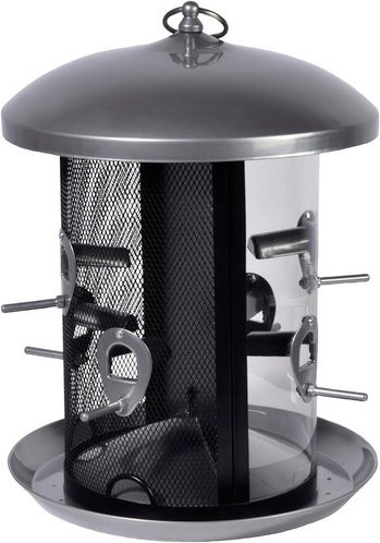 DOBAR Futterspender mit 2 Kammern aus Metall und Acrylglas in Silber zum Aufhängen - Bild 1
