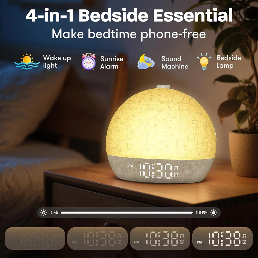 Leclstar Wake Up Lights Sonnenaufgangswecker mit dimmbarer Nachtlicht-Funktion, weißem Rauschen und 30 beruhigenden Geräuschen in Weiß - Bild 3