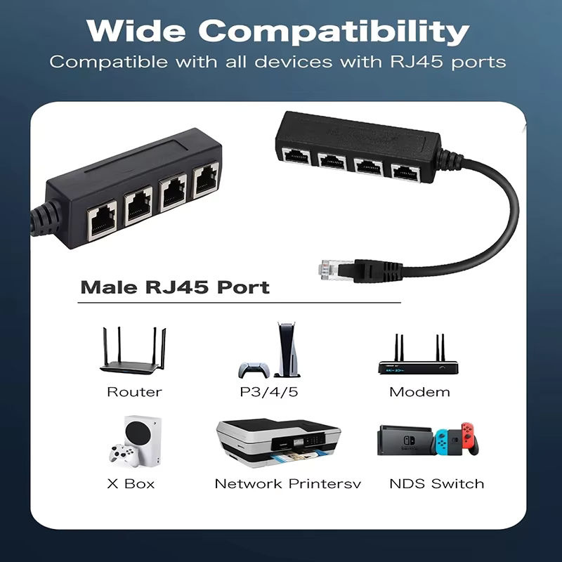 OULLX RJ45 Netzwerk-Splitter Konverter CAT7 CAT6 CAT5 Ethernet LAN Adapter, 1 Eingang zu 4 Ausgänge, Schwarz - Bild 3